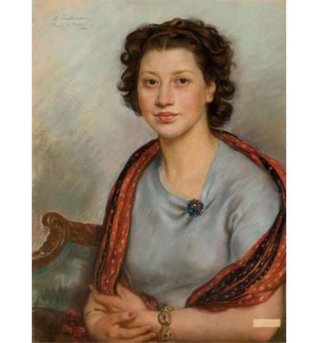 Portrait Of Bertha Popoff In A Red Shawl 1940