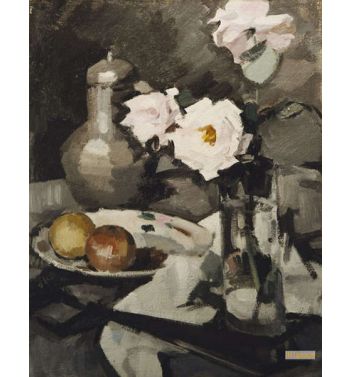 Pink Roses In A Glass Vase, C 1924