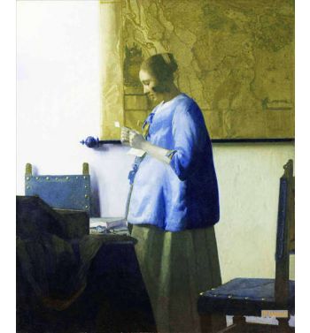 Woman In Blue Reading A Letter