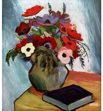 Still Life With Anemones And Blue Book