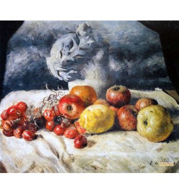 Composizione di Frutta con Statua Classica