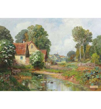 Landschaft Mit Dorf im Hintergrund