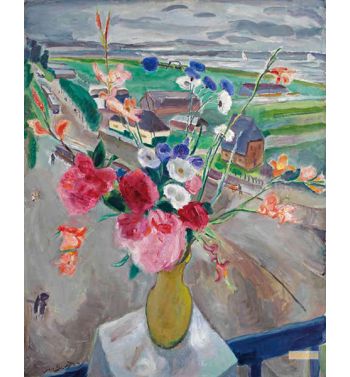 A Still Life With Flowers And A View Of The Amstelveense