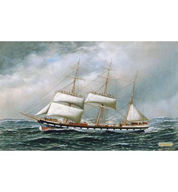 The Norwegian Bark Superb Shortening Sail In Mid Ocean
