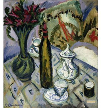 Teapot, Bottle And Red Flowers, Teapot, Bottle And Red Flowers