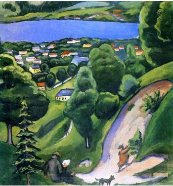 Landschaft Am Teggernsee Mit Lesendem Mann