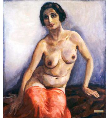 Sitting Female Nude With Red Cloth, C, 1930