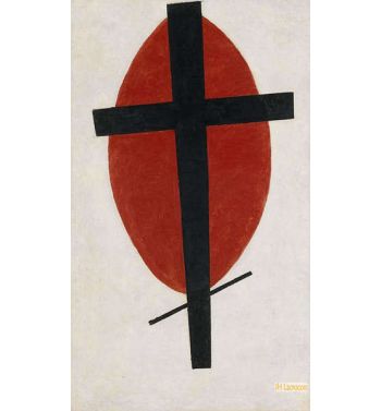 Mystic Suprematism Black Cross On Red Ovaln
