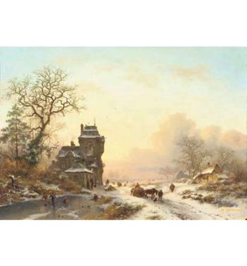 On The Ice By A Mansion At Sunset