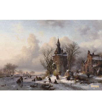 A Winter Landscape With Skaters Near A Castle