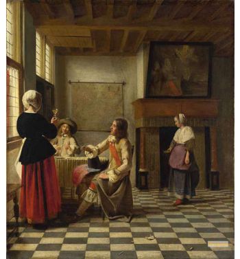 A Woman Drinking With Two Men