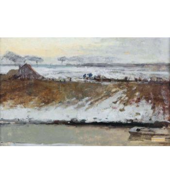 A Farmyard In The Snow At Sunset