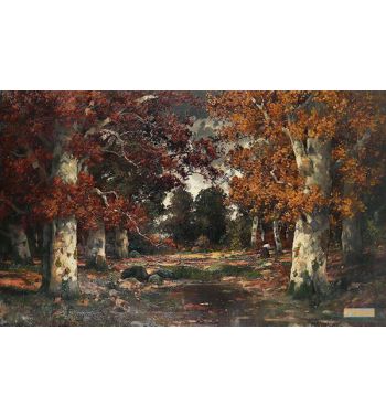 Reisigsammlerin im Herbstwald