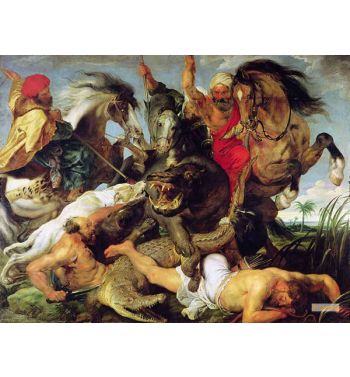 Hippopotamus And Crocodile Hunt