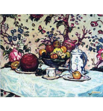 Still Life Against Flowered Wall Paper 1909