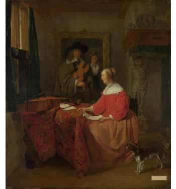 A Woman Seated At A Table And A Man Tuning A Violin C 1657 1658