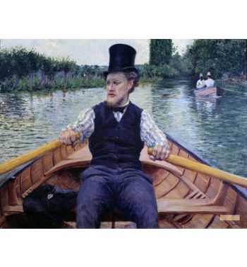 Part Of The Boat A Man Wearing A Tall Hat Rowing In A Boat