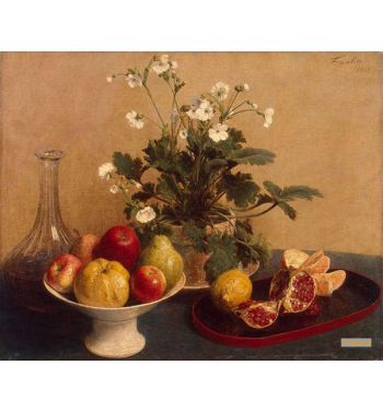 Flowers, Dish With Fruit And Carafe, 1865