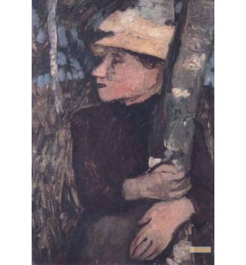 Woman With Straw Hat Between Birches