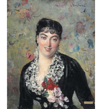Portrait De Femme Au Bouquet De Roses