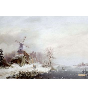 Winter Landscape With Hamlet Windmill And Figures