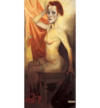 Nude Sitting At Red Hair With Bashs In Front Of A Pink Fabric
