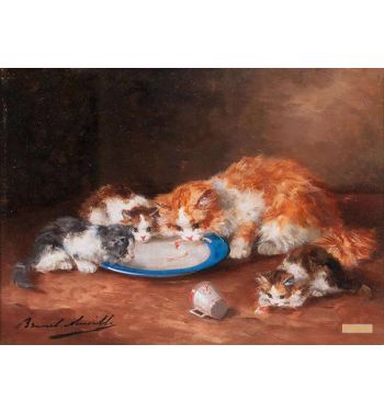 Mother Cat With Three Kittens