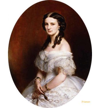 Portrait Of A Lady Half Length Wearing A White Dress