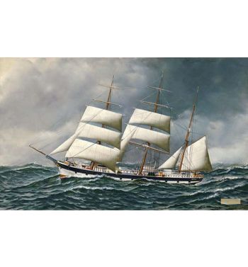 The Norwegian Bark Friedig At Sea Under Reduced Sail