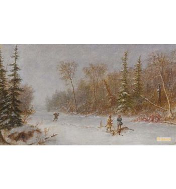 Caribou Hunters In A Winter Snow Storm Circa 1860
