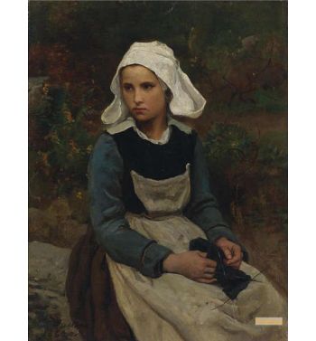 Young Brittany Girl Knitting