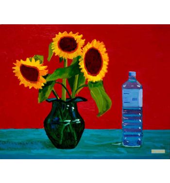 Three Sunflowers And A Bottle Of Water