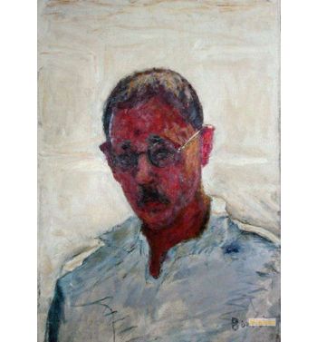 Self Portrait On A White Background With Open Necked Shirt