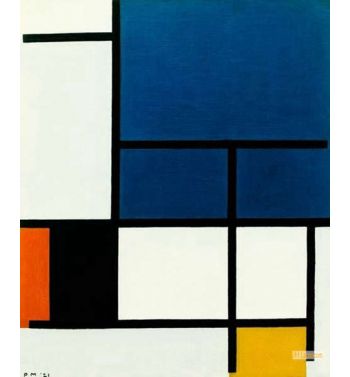 Composition With Large Blue Area, Red, Black, Yellow And Black