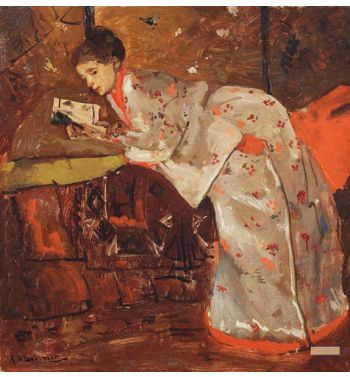 Vrouw In Japansche Kimono Girl In A White Kimo
