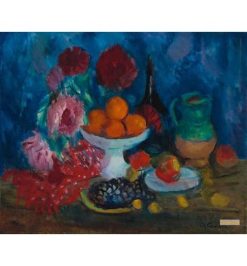 Compoter Oranges, Bottle Green Jug, Plate Of Black Grapes, 1954