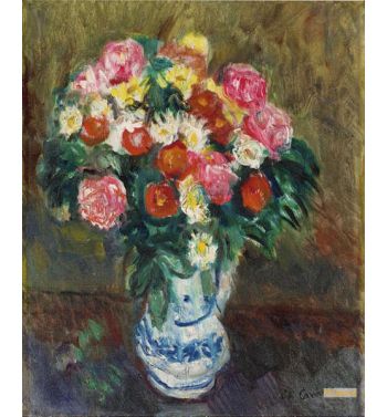Bouquet With White And Blue Pitcher