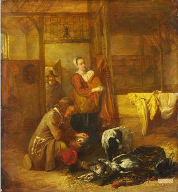 A Man With Dead Birds And Other Figures In A Stable