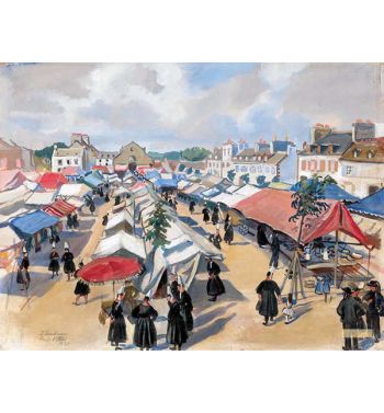 Market Square In Bridge l'Abbe, Brittany 1934