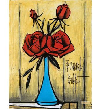 Roses Dans Un Vase Bleu