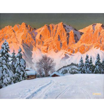 Winterlandschaft Mit Kaisergebirge im Abendrot