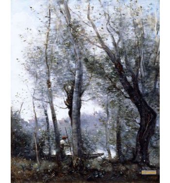 A Barge Passing Beind Trees On The Shore 1865 70