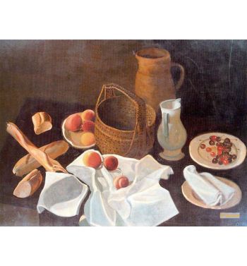 Still Life With Pitcher, Baguette, Apricots And Cherries