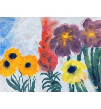 Blue Iris And Summer Flowers