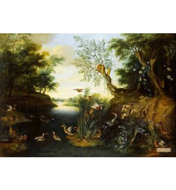 River Landscape With Birds