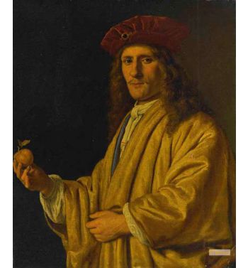 Portrait Of A Man In Yellow Dress Holding An Apple