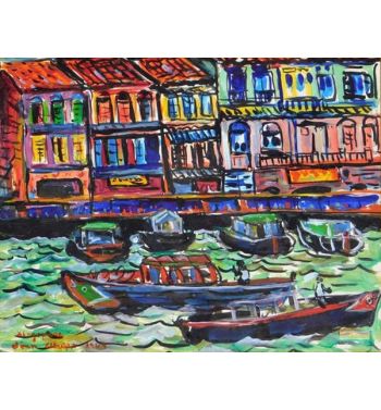 Singapore Harbor Landscape Painting, 1964