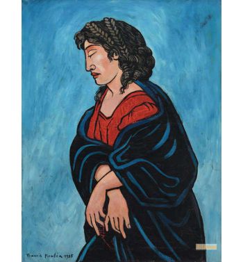 Portrait of Woman in Blue Background