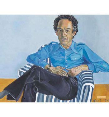Portrait Of Man Seated In Sofa Of Striped Fabric