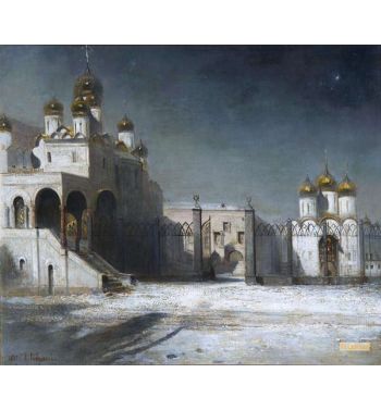 The Cathedral Square In The Moscow Kremlin At Night 1878